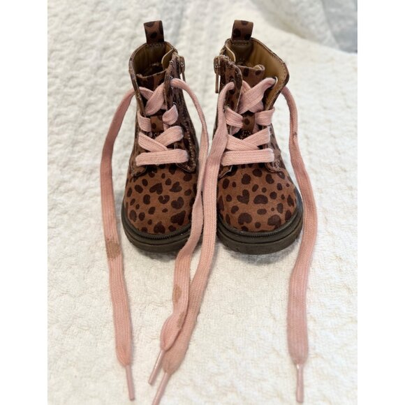 Toddler Leopard Print Boots With Pink Laces Cat & Jack Size 5C Faux Suede - Picture 8 of 10